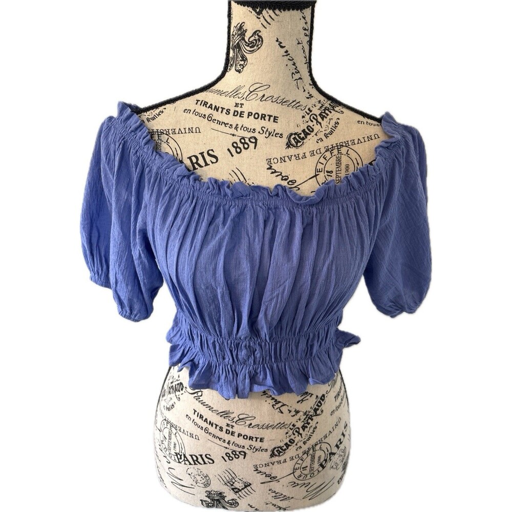Altar'd State Juniors Shirt Sz M Perwinkle Cropped Off the Shoulder Shirt